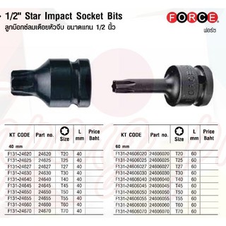 FORCE ทอร์ค ลูกบล็อก ลูกบล็อค ลูกบล๊อก ลูกบ๊อกซ์ ลูกบ๊อกซ์ลมเดือยหัวจีบ (Torx) ขนาดแกน 1/2 นิ้ว จำนวน1ชิ้น