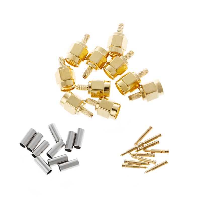 อุปกรณ์เชื่อมต่อสายเคเบิ้ล Sma Male Plug Crimp Rg 174 Rg 316 Lmr 100 Rf 10 ชิ้น