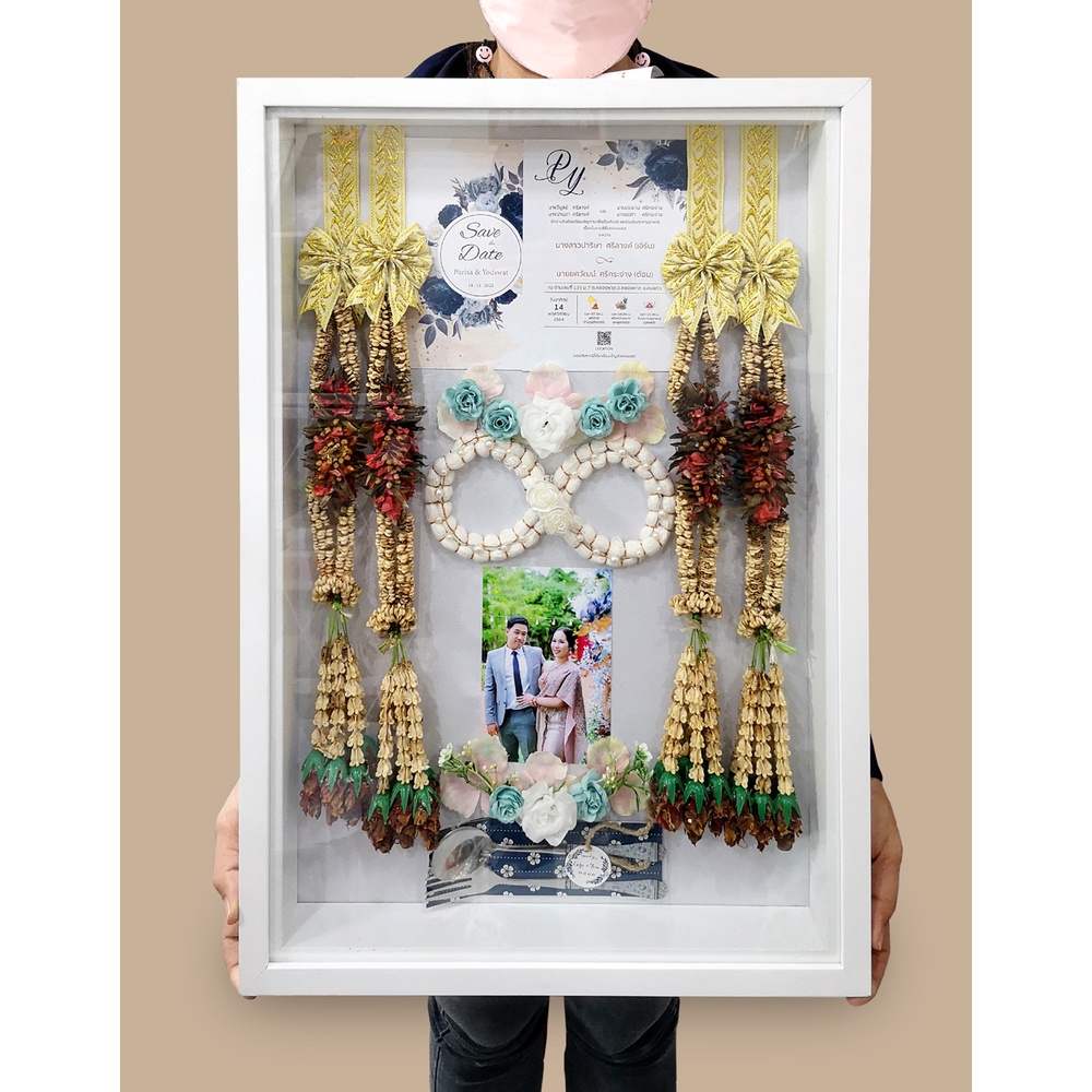 แตก​ หัก​ เคลมฟรี‼️กรอบเก็บพวงมาลัย​งานแต่ง​ ไม้แท้​ 2ชั้น ขนาด 16x24นิ้ว - รูปที่ 4