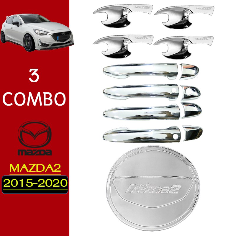 ชุดแต่ง Mazda2 2015-2019 เบ้าประตู-มือจับประตู-ฝาถัง ชุบโครเมี่ยม 5ประตู Mazda-2