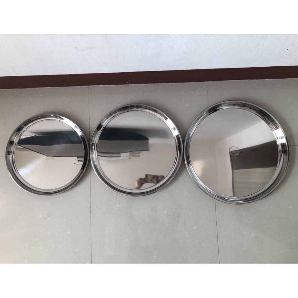 ถาดสแตนเลส ถาดเสริฟ ถาดกลม ถาด (หนา) ขนาด 40/45/50/55/60/65/70 ซม.(ตราTK) - รูปที่ 6