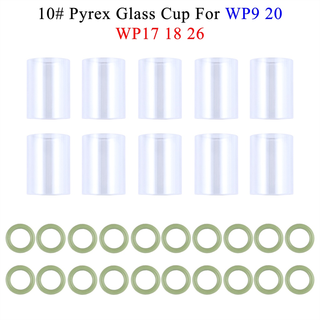 Tig 10 # Pyrex โปร่งใส Visualize ถ้วยแก้วอุณหภูมิทน O-rings สําหรับ WP9/17/18/20/26 Stubby แก๊สเลนส์วัสดุสิ้นเปลือง