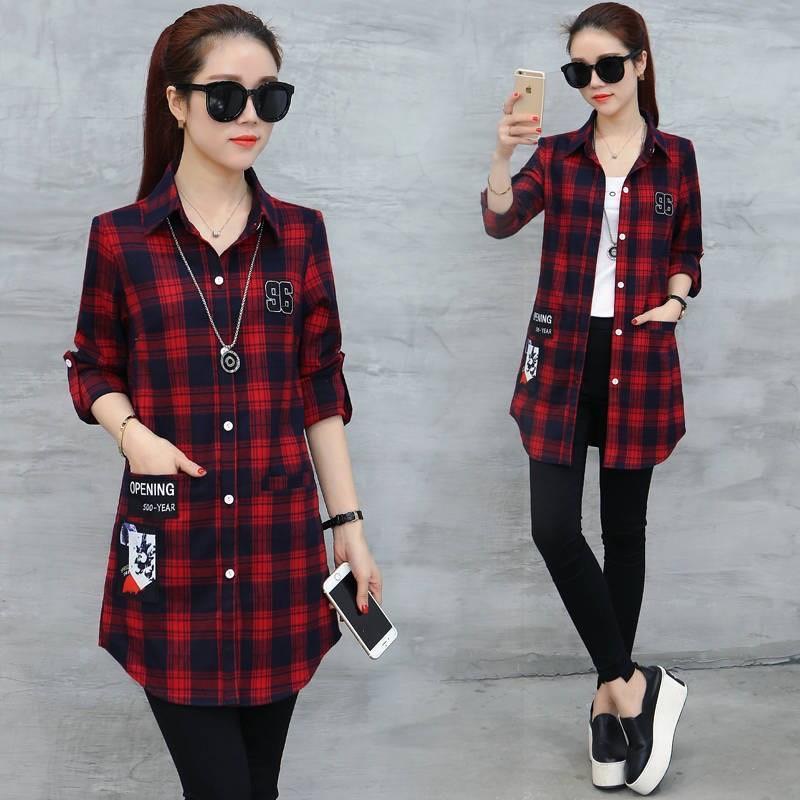 รุ่น-209เสื้อลายสก๊อตหญิงสไตล์เกาหลี ฤดูใบไม้ผลิพร้อมส่ง