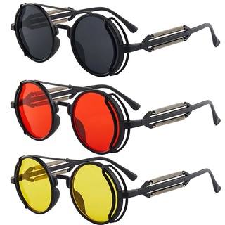 แว่นกันแดดกรอบโลหะทรงกลมสไตล์พังก์ Steampunk Uv400 สําหรับผู้ชายผู้หญิง