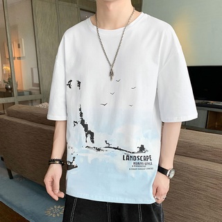 เสื้อยืดแขนสั้น แบบบาง ทรงหลวม ไล่โทนสี แฟชั่นฤดูร้อน สําหรับผู้ชาย