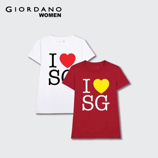 Giordano เสื้อยืดแขนสั้น ผ้าฝ้าย พิมพ์ลาย I Love SG แฟชั่นฤดูร้อน สําหรับผู้หญิง