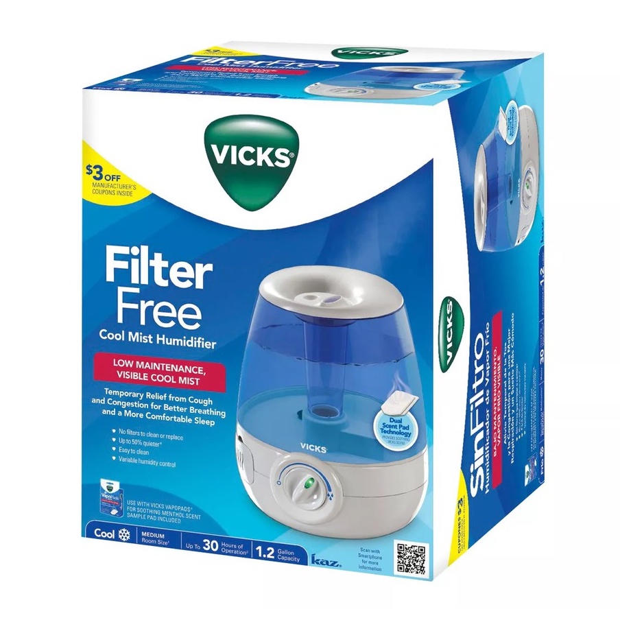 เครื่องพ่นไอระเหย วิคส์ แบบไอเย็น ไม่ต้องใช้ฟิลเตอร์ Vicks Filter-Free Ultrasonic Visible Cool Mist Humidifier, V4600