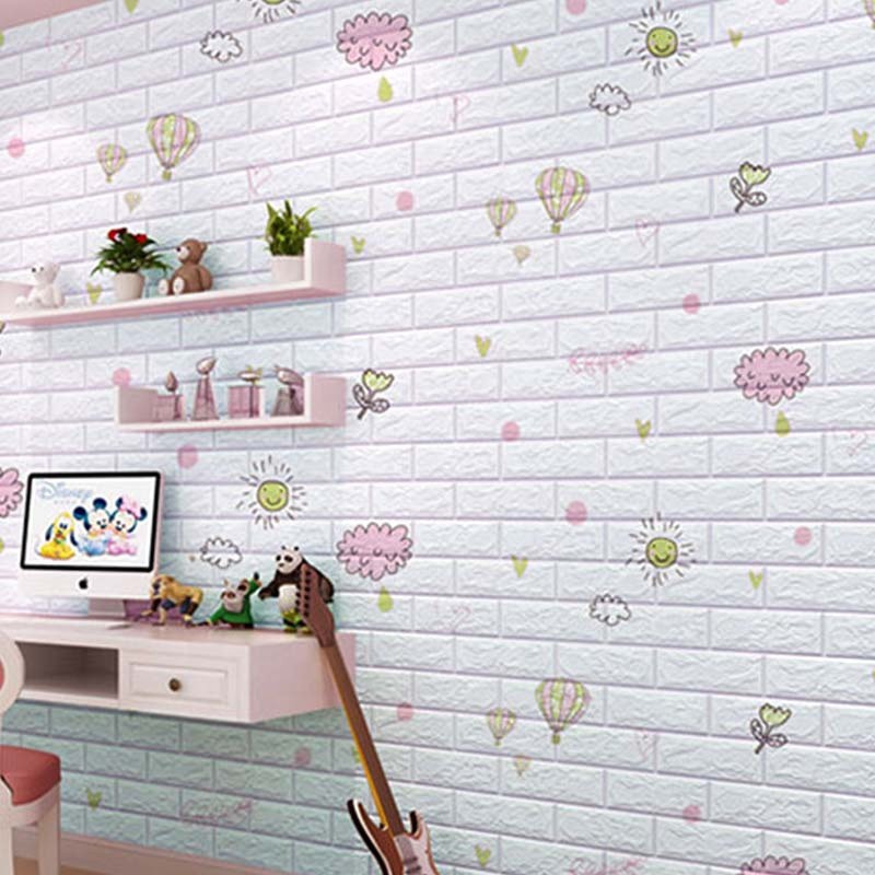 ✆ﺴ℡wallpaper ติดผนังสีพื้น ถูกสุดวอลเปเปอร์ติดผนัง 3 มิติ ลายน่ารัก มีกาวในตัว สติ๊กเกอร์ติดผนัง 3D 