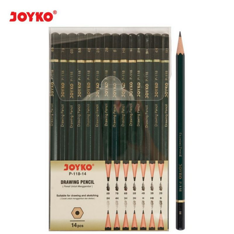 JOYKO P118 DRAWING PENCIL SET COMPLETE 14 ขนาด DRAWING PENCIL B 2B 3B 4B 5B 6B 7B 8B HB H 2H 3H 4H 5