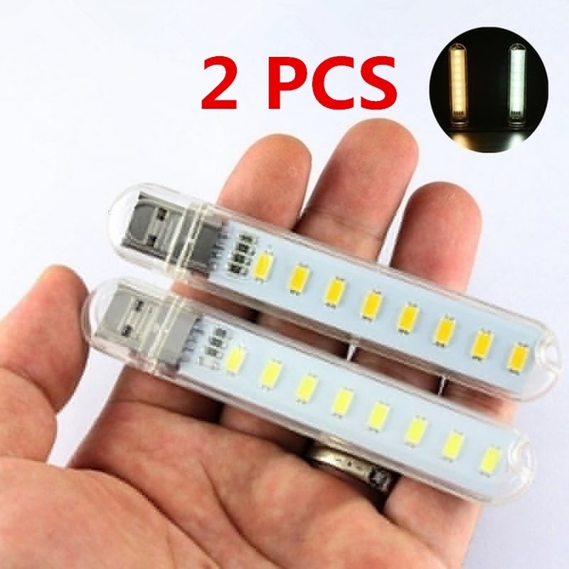 2PCS 8 LED Mini แบบพกพา USB โคมไฟ DC 5V Camping USB สําหรับ PC แล็ปท็อปโทรศัพท์มือถือ