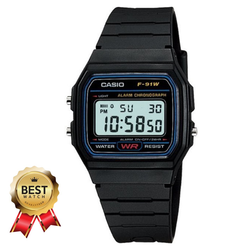 คุ้มค่าที่สุดแท้ 100% กับนาฬิกา CASIO F-91W-1DG พร้อมกล่องและอุปกรณ์ครบทุกอย่าง รับประกันฟรี 1 ปี