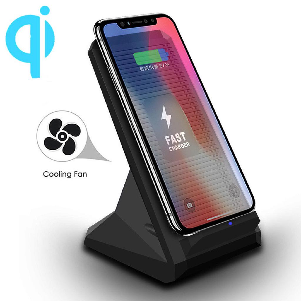 2 คอยส์ qi wireless charger 10 w แท่นชาร์จติดพัดลมระบายความร้อน