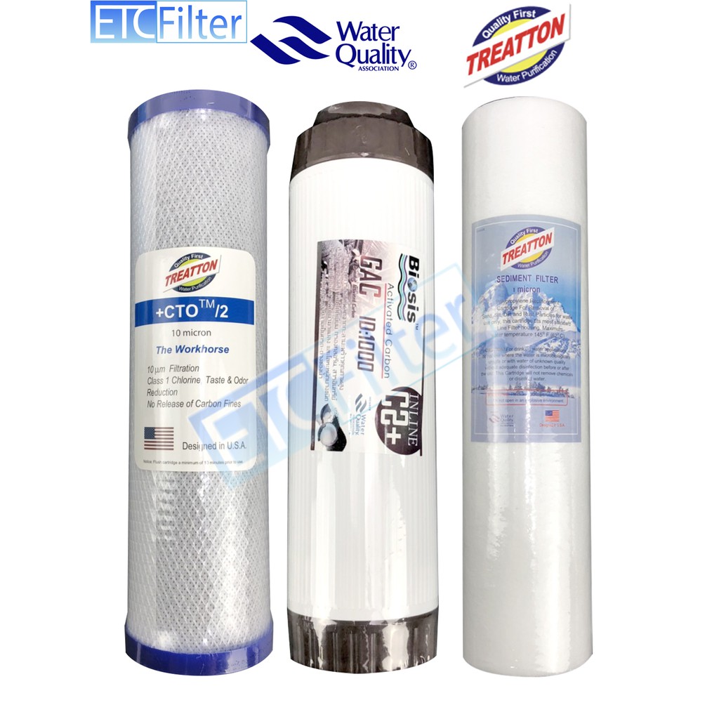 ไส้กรองน้ำ 3 ขั้นตอน TREATTON PP 1 หรือ 5 MIcron คาร์บอนเกล็ด CTO 5 Micron