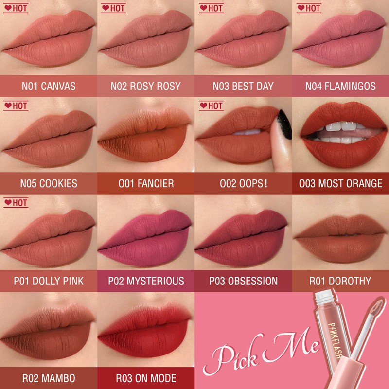 PINKFLASH OhMyKiss ลิปสติก เนื้อลิขวิด สีแมตต์ เม็ดสีแน่น เม็ดสีชัด กันน้ำ 14 สี #8