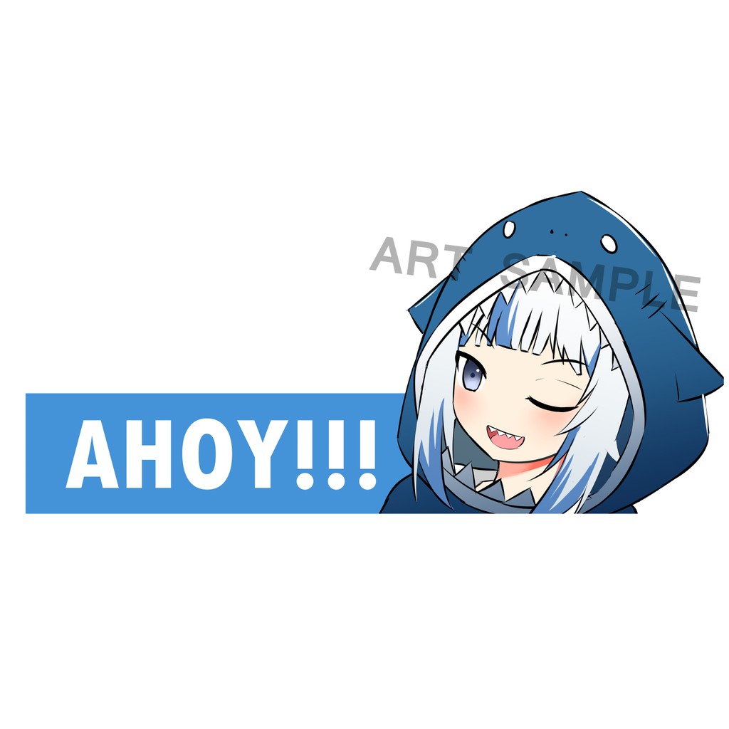 Gawr gura Sticker สติ้กเกอร์ 2 ชิ้น น้องหลามขยิบตา AHOY!! / Gawr gura/Hololive/VTuber/Sticker Vtuer 