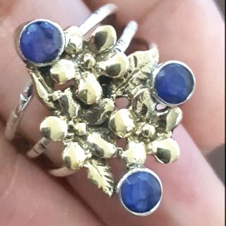 งานทำมือ แหวนไพลินแท้ เงินแท้925 14KGF (Natural blue sapphire ring)