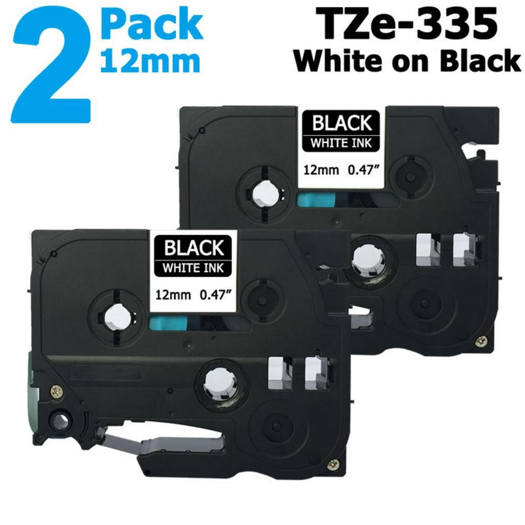 [สต็อกประเทศไทย]2 Pack 12mm Tze335 White on Black Label Tape for Brother PTouch 8M Length TZe-335 TZ