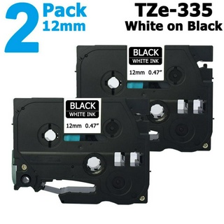 [สต็อกประเทศไทย]2 Pack 12mm Tze335 White on Black Label Tape for Brother PTouch 8M Length TZe-335 TZ-335 TZ335 Tze Tz 33