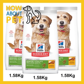 อาหารสุนัขแก่ Hills Science Diet Senior Vitality Adult 7+ Small &amp; Mini Chicken &amp; Rice Recipe dog food 1.58kg. (3ถุง/bag