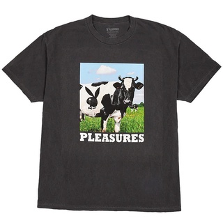 Pleasures Moo เสื้อยืดแขนสั้นลําลอง ทรงหลวม ลายวัว สีดํา สําหรับผู้ชาย