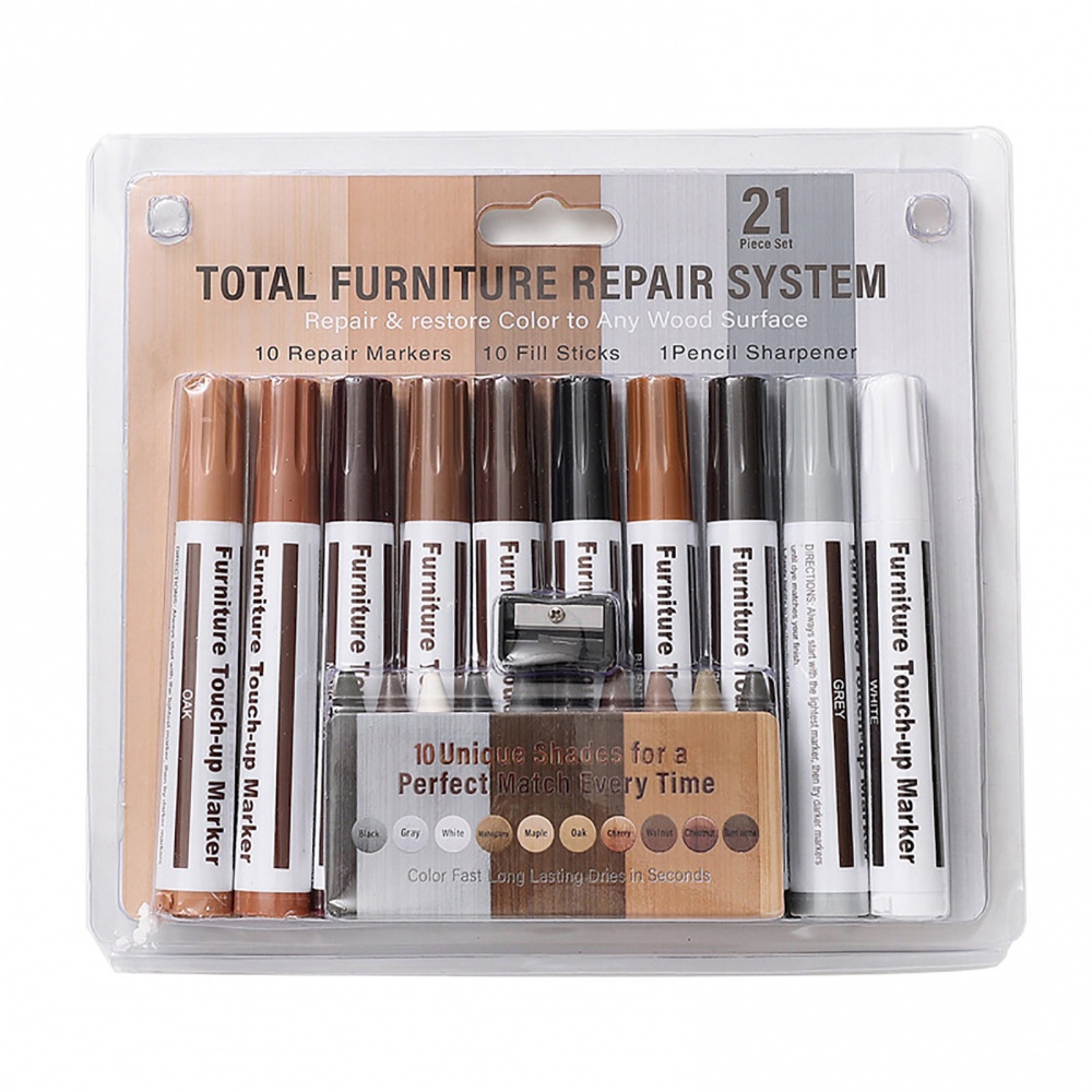 เครื่องหมายเฟอร์นิเจอร์ Touch Up 21 ชิ้น Marker และ Wax Sticks พร้อมชุดเหลาสําหรับไม้ Funiture ซ่อมพื้น Scratch คืน