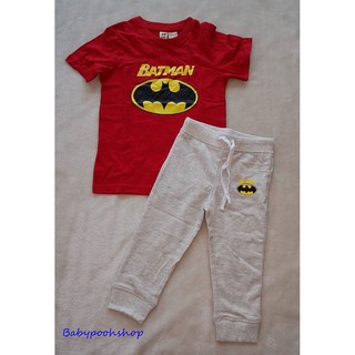 ชุดเซ็ท เสื้อแขนสั้น สีแดง มา พร้อมกางเกงขายาวสีเทา ลาย batman