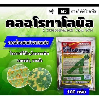 คลอโรทาโลนิล 75 %(WP100g)กำจัดโรคพืชเชื้อรา โรคใบจุด โรคราน้ำค้าง โรคแอนแทรคโนส โรคราสนิม โรคกุ้งแห้ง โรคตากบ