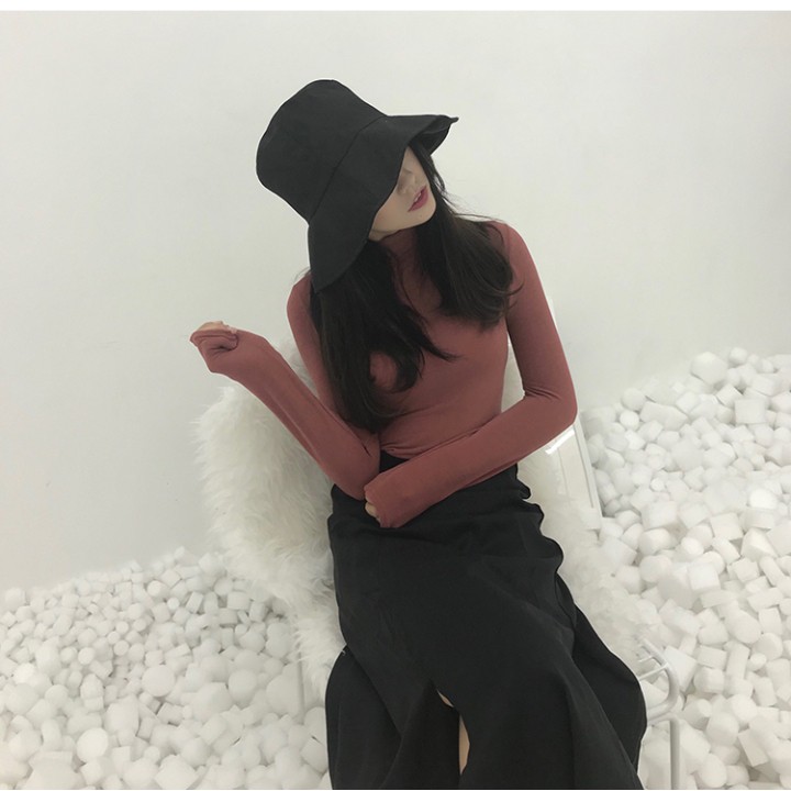 !!Muslimah ด้านในผู้หญิงเสื้อคอสูงแขนยาว Slim Office เสื้อ