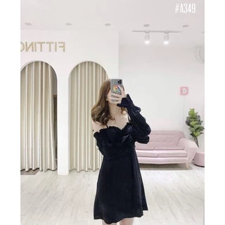 Beryl🌻เดรส🍄ชุดฝรั่งเศสเชื้อราขอบปิดไหล่แขนโคมไฟกระโปรงความรู้สึกของผู้หญิงของการออกแบบเฉพาะ