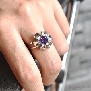 SKJewelryFactory แหวนดอกไม้แอมิทิสต์แท้ สีม่วงเข้ม น่ารักมาก ER02394-AMT