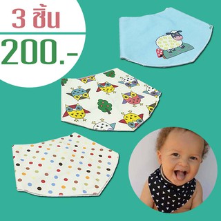 Palm&amp;Pond ผ้าสามเหลี่ยม ผ้ากันเปื้อน ผ้ากันน้ำลาย 100% Cotton แพ็ค 3 ชิ้น