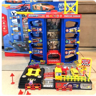 Parking lot play set-รถ 3 คัน เฮลิคอปเตอร์ 1 ลำ