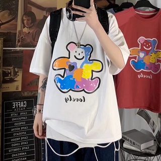 เสื้อยืดคอกลม แขนสั้น พิมพ์ลายการ์ตูนหมี ทรงหลวม สไตล์เกาหลี ฮิปฮอป สตรีท เหมาะกับฤดูร้อน สําหรับผู้ชาย และผู้หญิง