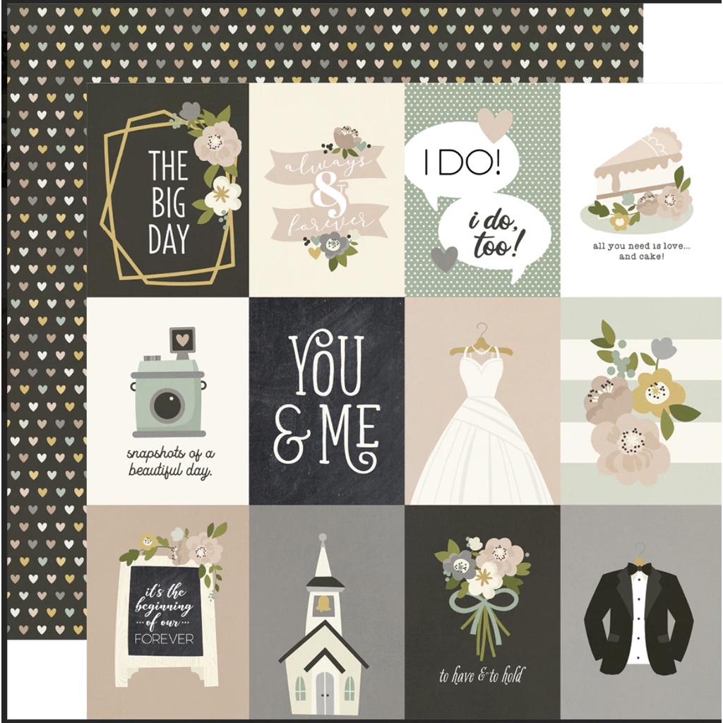 Echopark paper กระดาษ แต่งงาน Happily Ever After Double-Sided Cardstock 12"X12" 3"X4" Elements