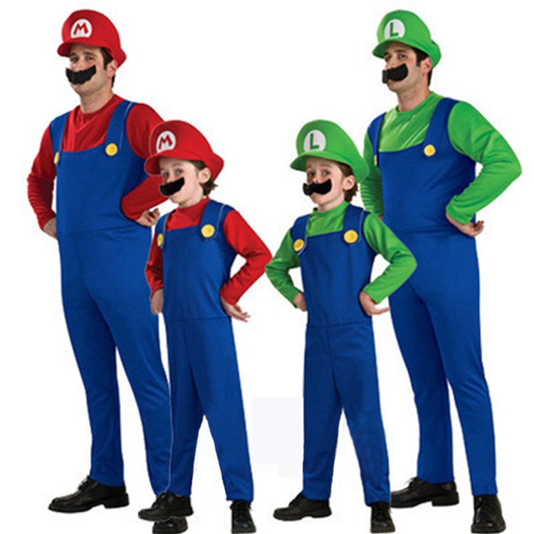 Cosplay Adults Kids Super Mario Bros Cosplay Dance Costume Set Halloween Party MARIO &amp; LUIGI Costume