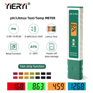 YIERYI ปากกาดิจิตัล PH มิเตอร์ PH-2 pro Test พร้อมไฟแบ็คไลท์สี สำหรับน้ำดื่มไฮโดรโปนิกส์