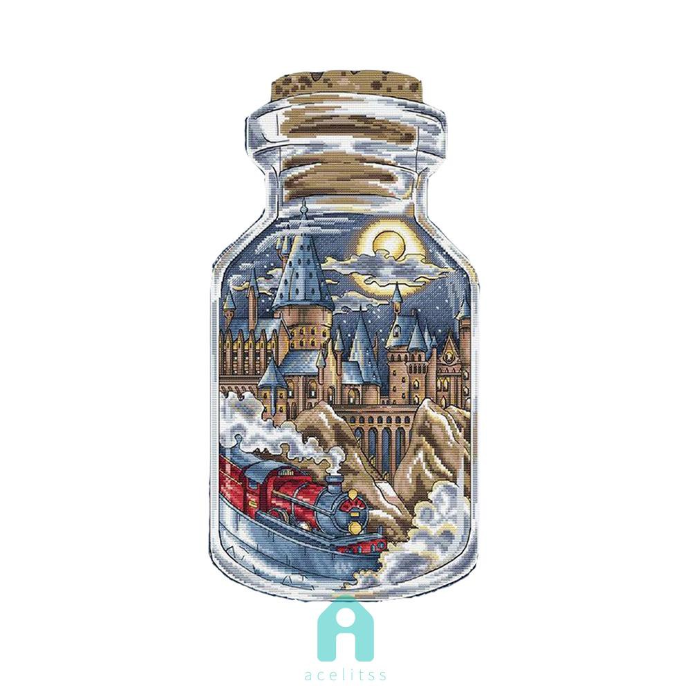 ♔Cross Stitch♔Partial Embroidery 14CT DIY Castle in Bottle Printed Cross Stitch Craft