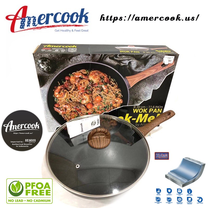 Teflon Wajan Amercook Cook-Me Wok pan - Xylan 2 ชั้น Black Non-stick Original