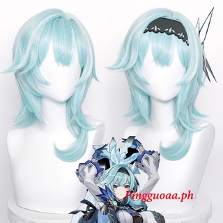 【Manmei】Genshin Impact Eula Cosplay Wig 48cm Blue Wig Anime Heat Resistant Synthetic Wigs