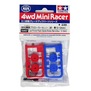 Tamiya 15457 Low Friction Plastic Double Rollers (Red&Blue/13-12mm)