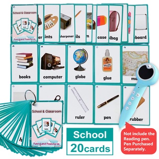 20Pcs/Set ห้องเรียน อังกฤษ แฟลชการ์ด flashcard Classroom English Flash Card เด็ก แฟลชการ์ด ของเล่นเพื่อการศึกษา Smart Reading Pen