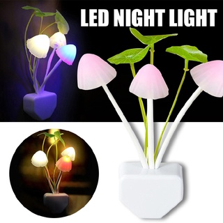 New Mushroom LED Night Light Sensor Plug In Colour Changing Wall Lamp EU Plug