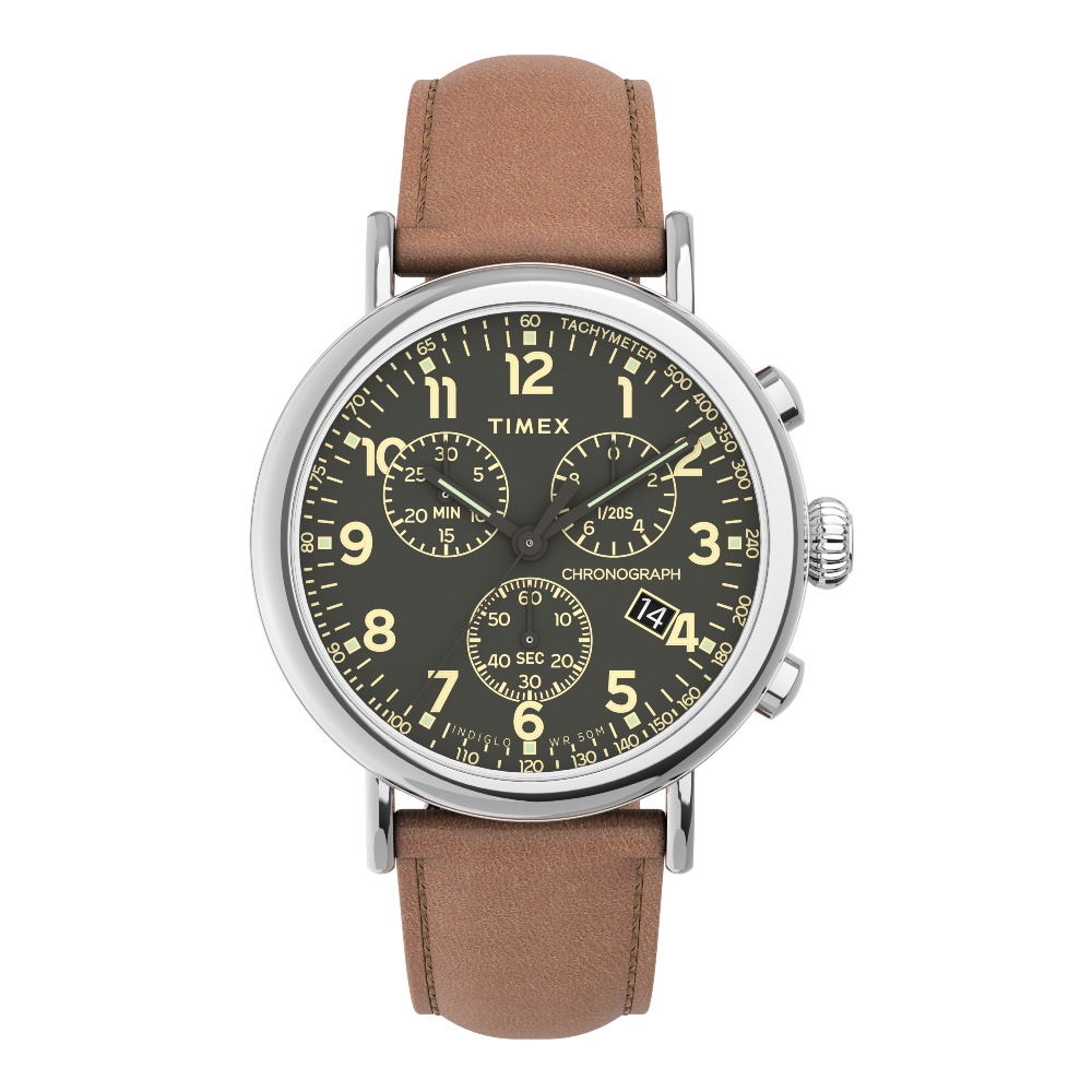 Timex TW2V27500 Standard นาฬิกาข้อมือผู้ชาย สายหนัง สีน้ำตาล หน้าปัด 41 มม.