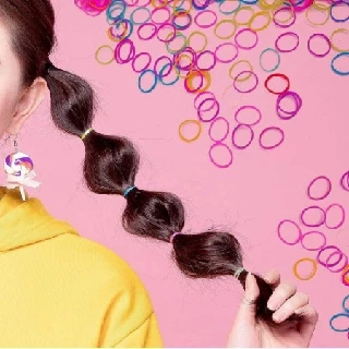 พร้อมส่ง!! ยางรัดผม หนังยางรัดผม เส้นเล็ก สำหรับเด็ก แฟชั่น แบบยืด ถุงใหญ่ (คละสี)