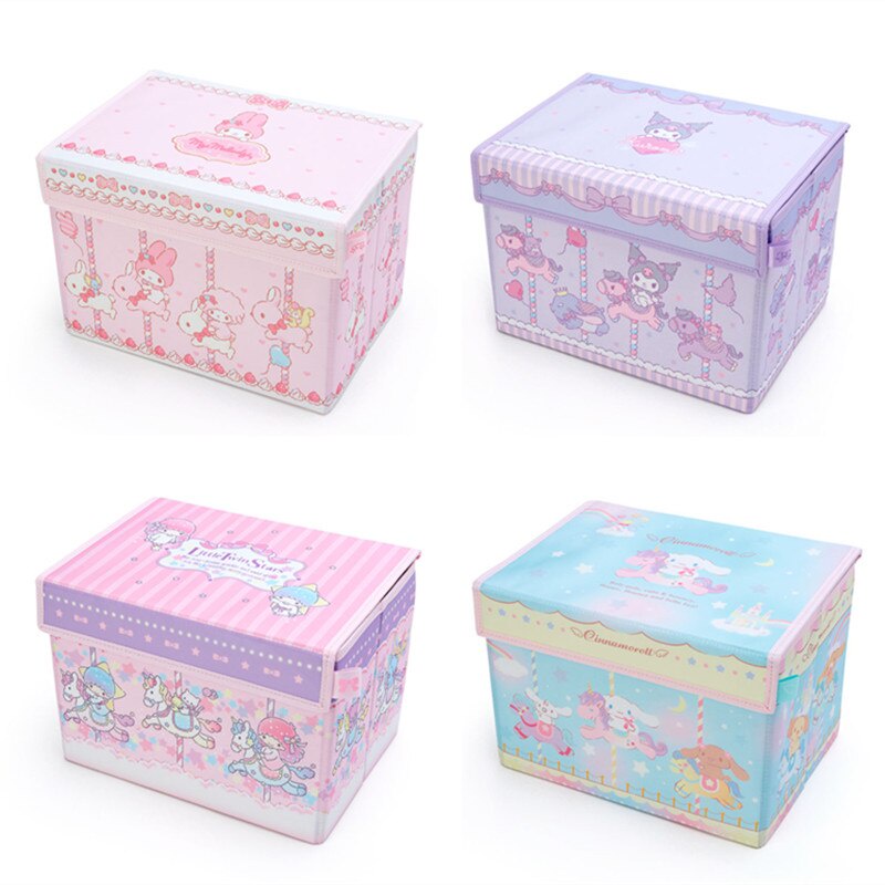 กล่องเก็บเครื่องสําอาง แบบพับได้ ขนาดใหญ่ ลายการ์ตูน Hello Kitty My Melody Kawaii น่ารัก