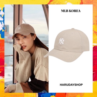 หมวก NY แบรนด์ MLB KOREA สีครีม รุ่นโลโก้เล็ก