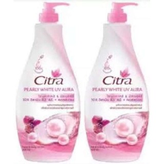 Citra Pearly White UV Aura 370 ml. ซิตร้า โลชั่นบำรุงผิวกาย เพิร์ลลี่ ไวท์ ยูวี ออร่าสูตร ไข่มุก สี ชมพู x 2 ขวด