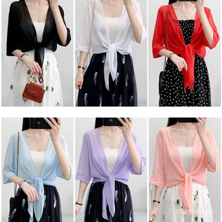 Women Summer Cardigan Thin Casual Chiffon Shawl Sun Protection Korean Cardigan Plain Color