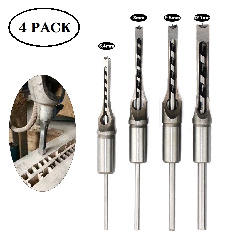 4PCS HSS Twist Drill Bits Square Auger Mortising Chisel Drill Set ...