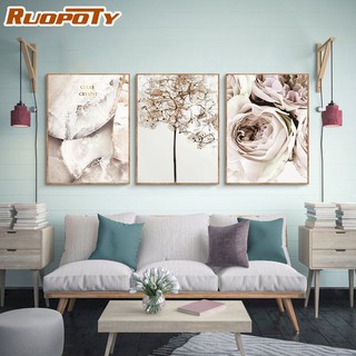 Ruopoty ภาพวาดสีอะคริลิค บนผ้าใบ ลายดอกไม้ สีชมพู ขนาด 50X65 ซม. DIY สําหรับตกแต่งผนัง